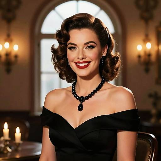 Glamorous Woman in Vintage Style Evening Dress