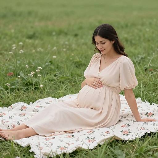 Graceful Expectant Mother in Floral Field