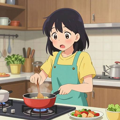 Anime Mommy Cooking Dinner Casually