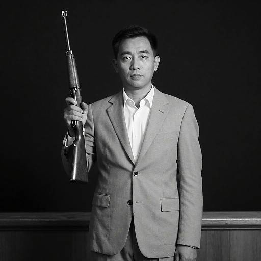 Serious Man in Suit with Rifle