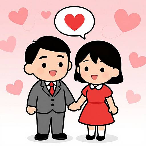 Cartoon Couple in Love Scene