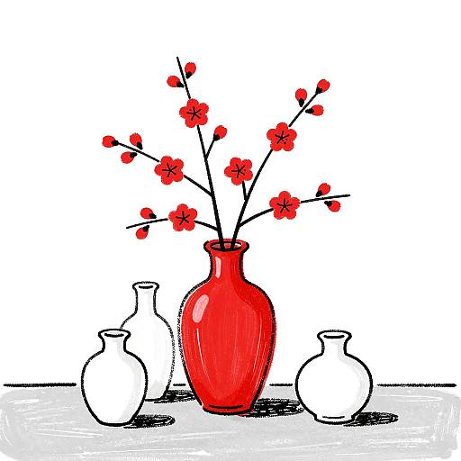 Minimalist Red Vase with Flowers