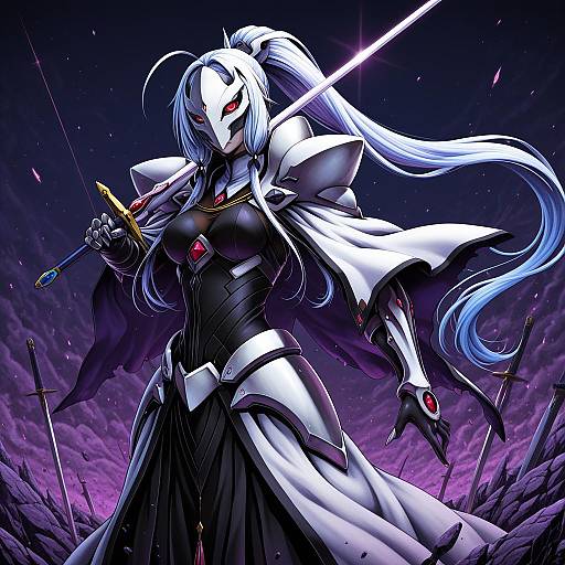 Illustration of Hakumen, blazblue in the style of Kouda tomohiro