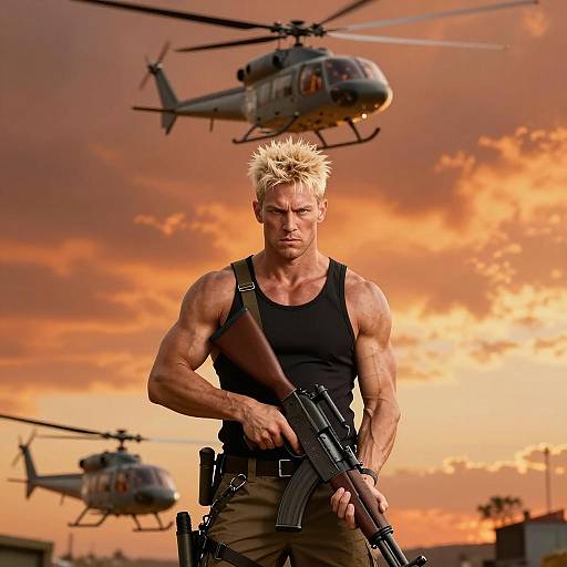 Intense Portrait of a Muscular Soldier