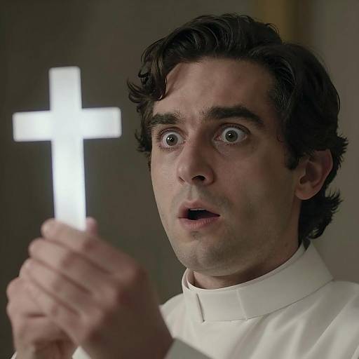 Surprised Clergyman with Glowing Cross