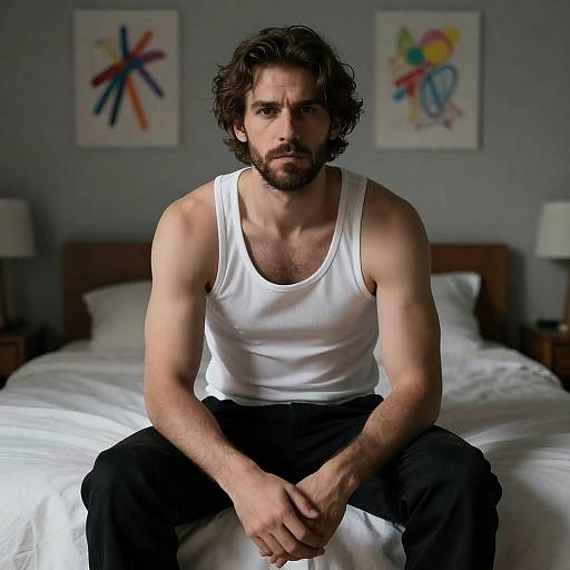 Moody Bedroom Portrait of Bearded Man