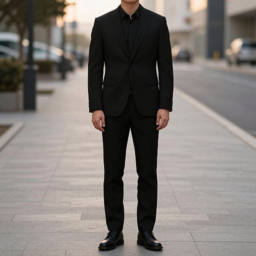 Monochrome Men's Suit on City Sidewalk