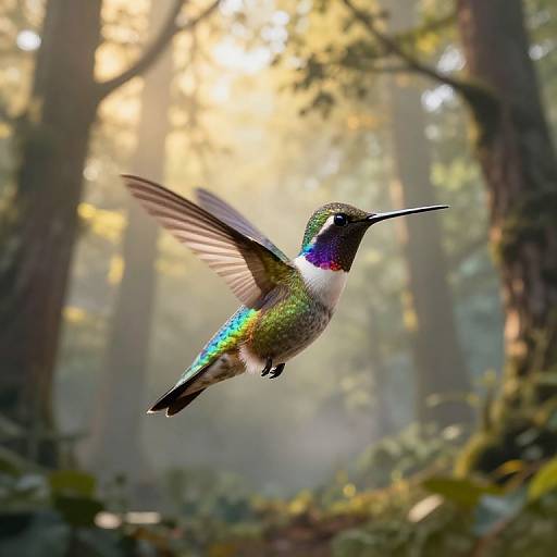Iridescent Hummingbird in Ethereal Forest