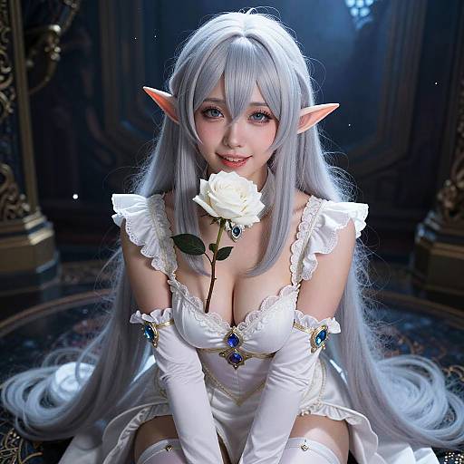 Elegant Elf in White Dress