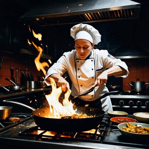 Chef Cooking with Flames in Professional Kitchen