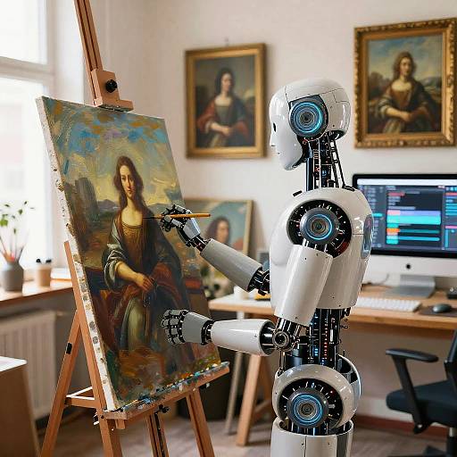 Elegant Robot Artist in Sunlit Studio