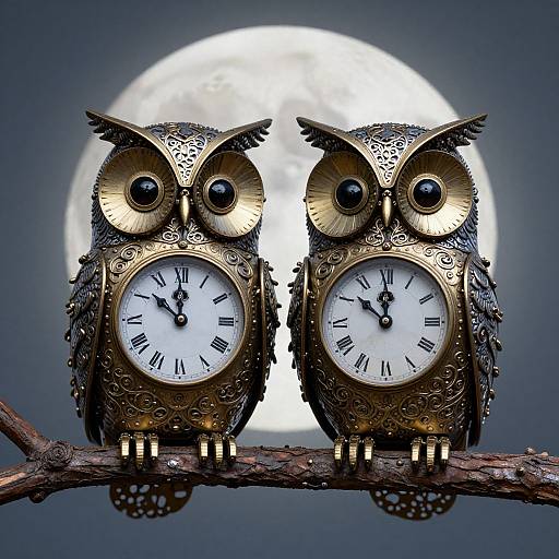 Clockwork Owls Under the Full Moon