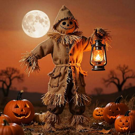 Burlap Scarecrow Under Harvest Moon