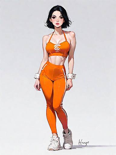 Sporty Woman in Orange Crop Top and Joggers