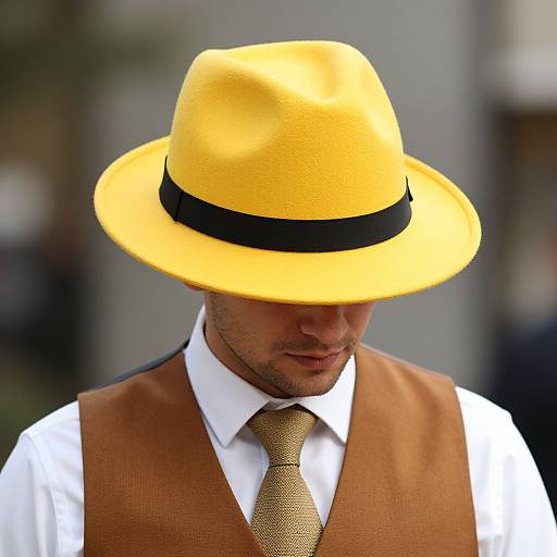 Man Wearing Yellow Fedora Costume