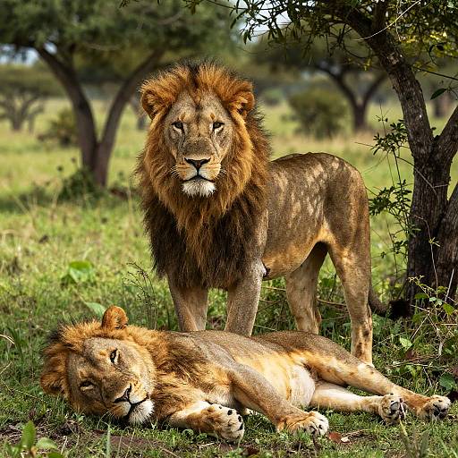 Two Majestic Lions in Lush Savanna