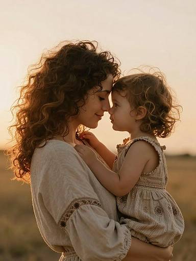 Bohemian Mother and Daughter Golden Embrace
