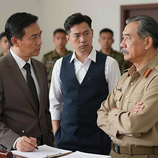 Three Men in a Military Room