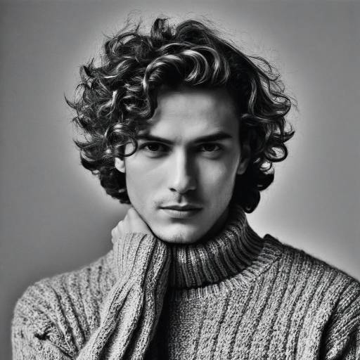 Black and White Portrait of Young Man with Wavy Hair