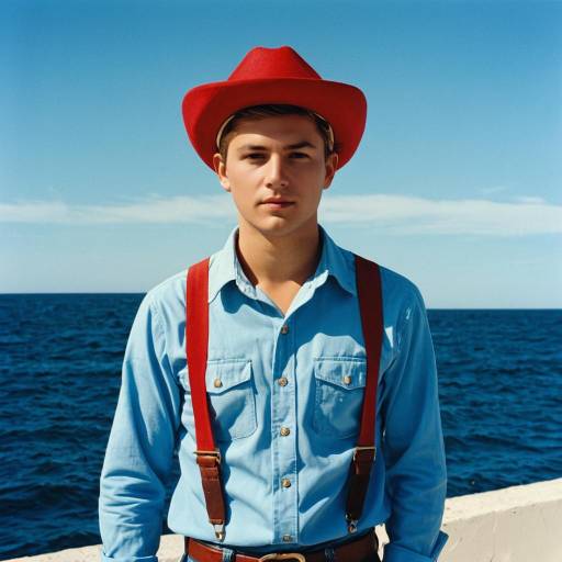 Young man in red hat by the ocean