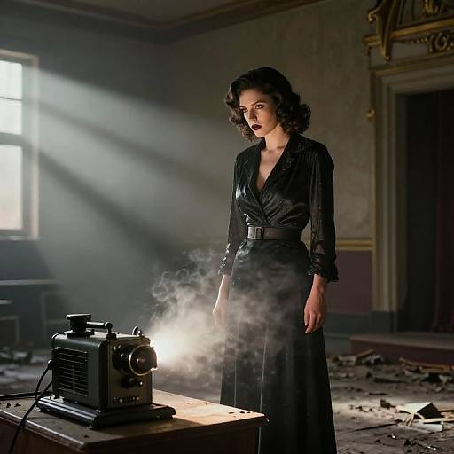 Film Noir Vamp in Foggy Theater