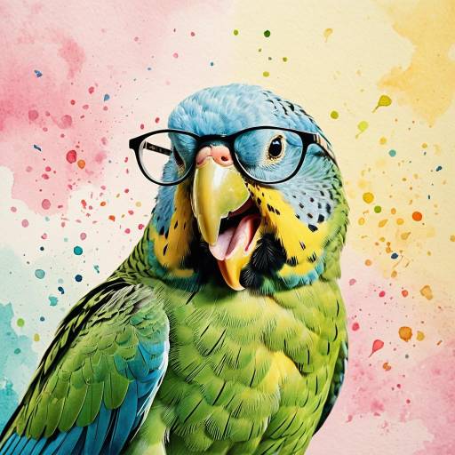 Joyful Parakeet with Glasses Singing