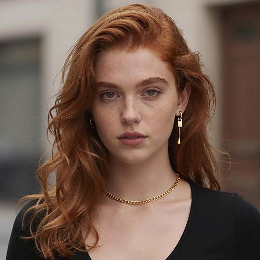 Auburn-haired Woman with Gold Accessories