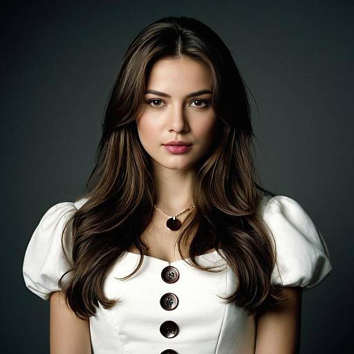Young Woman in White Dress with Buttons