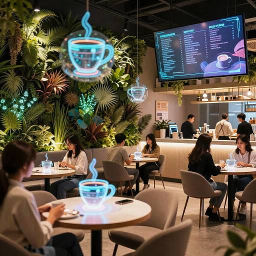 Futuristic Cafe with Holographic Elements