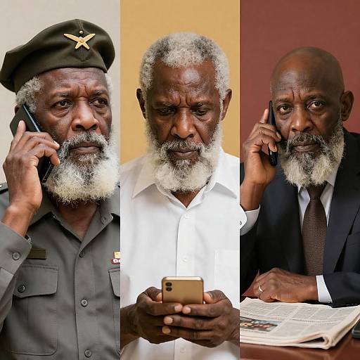 Elderly Black Men Using Phones in Different Settings