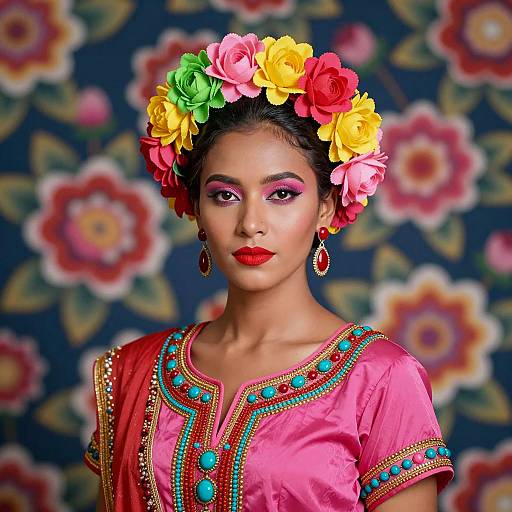 Vibrant Portrait of a Floral Goddess
