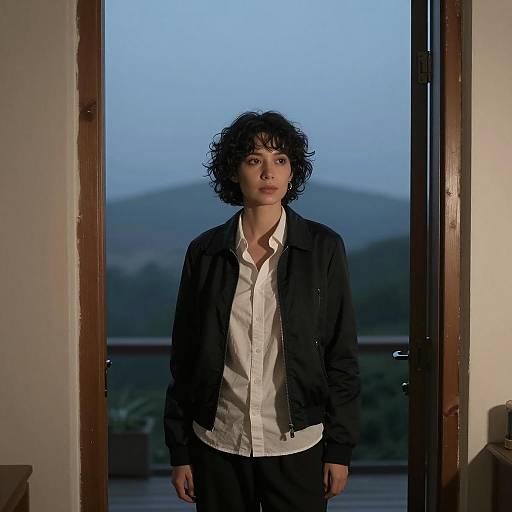 Elegant Woman in Doorway at Dusk