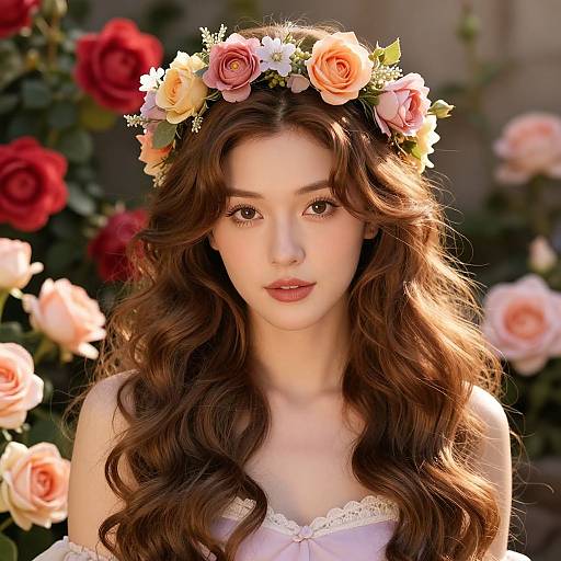 Woman with Floral Crown and Roses