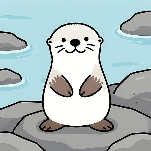 Cute Sea Otter Cartoon by Rocky Tide Pool