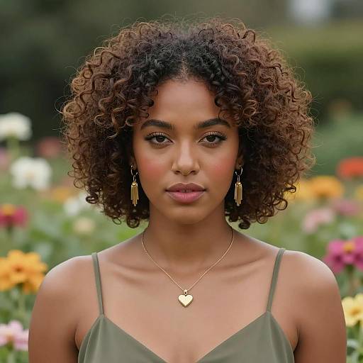 Curly Haired Woman in Garden