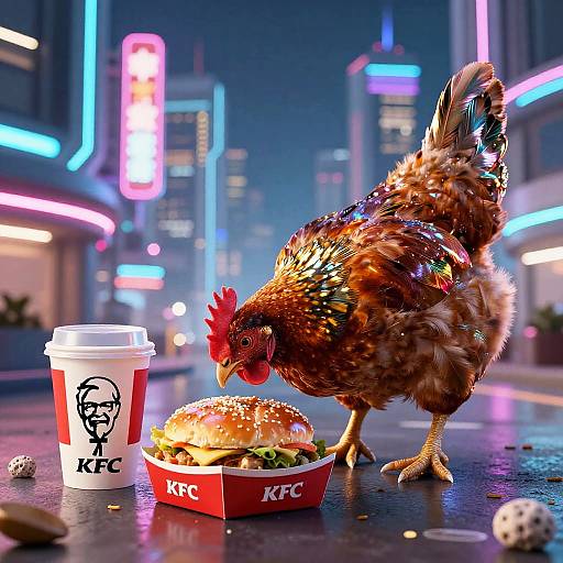 Cyberpunk Chicken Eating KFC