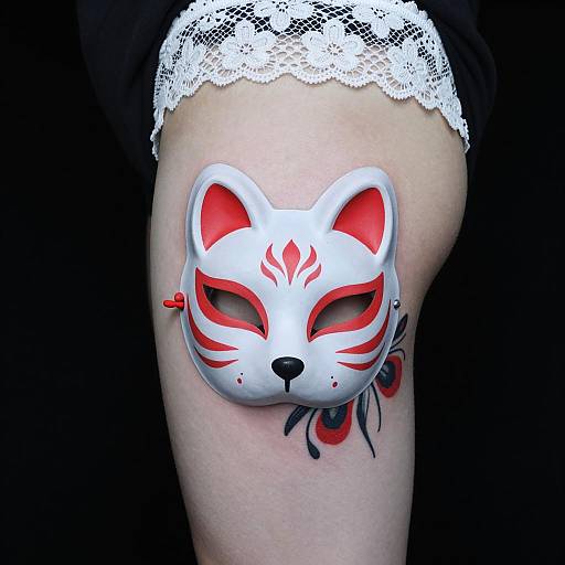 Tattoo Design: Fox Mask and Floral Elements