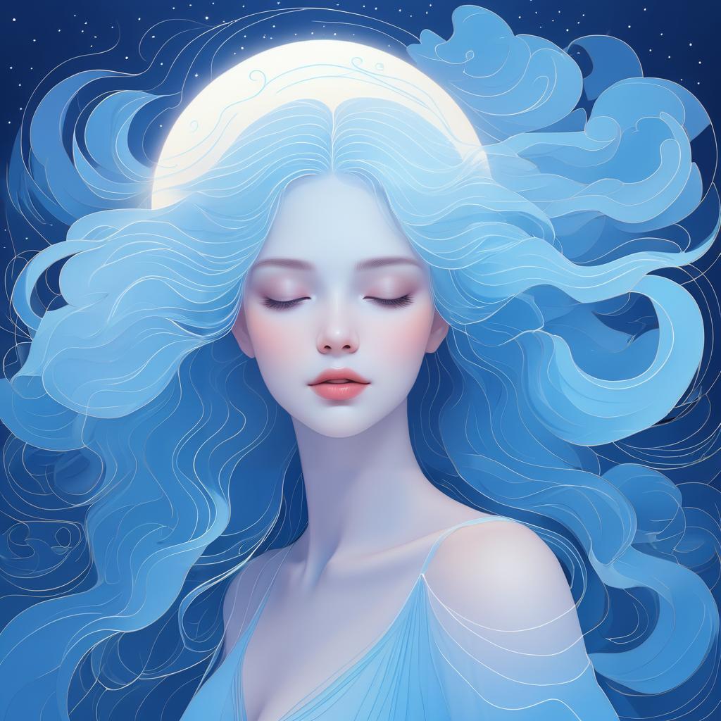 Ethereal Woman with Blue Wavy Hair