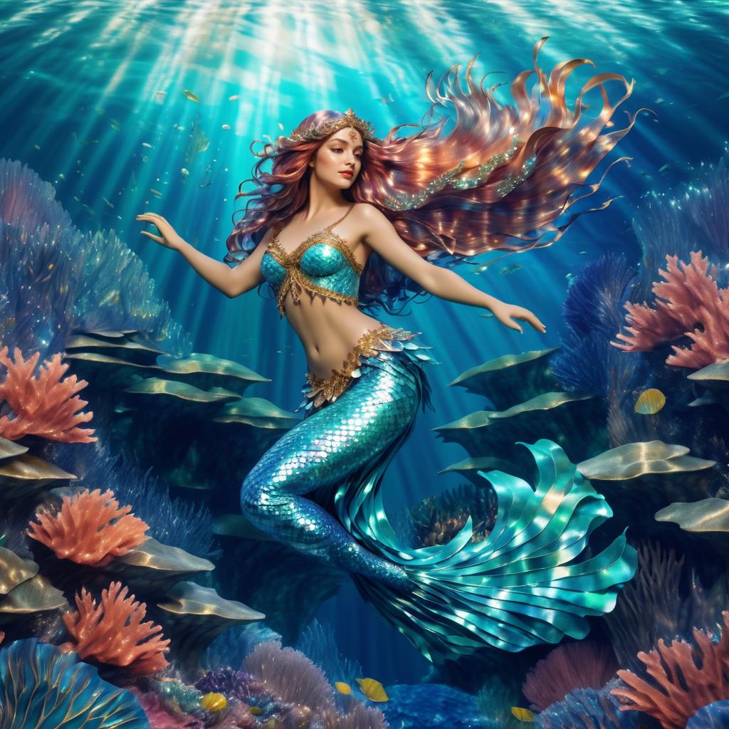 Majestic Mermaid Swimming in Coral Reef