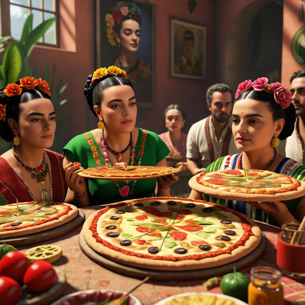 Frida Kahlo Dining with Influential Artists