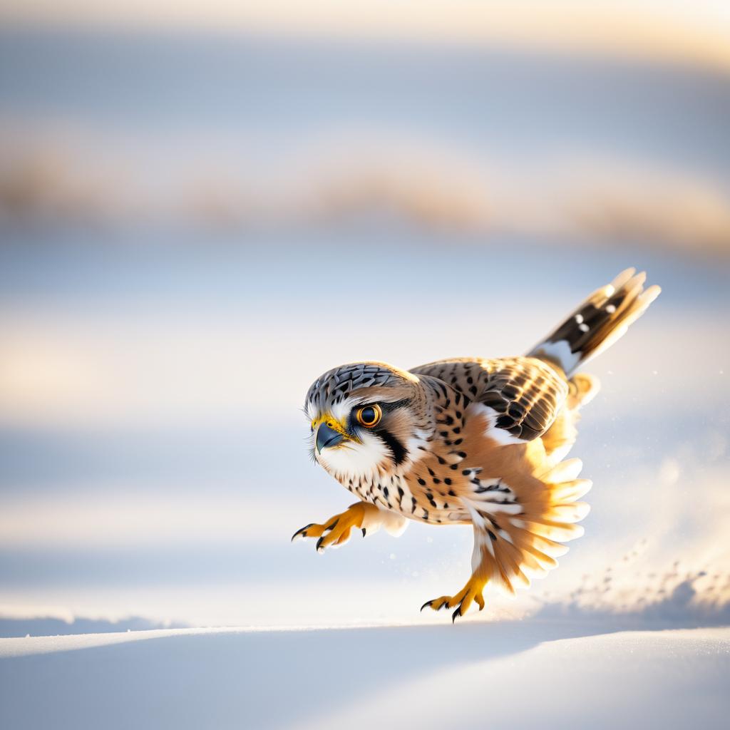 Dynamic Kestrel in Stunning Snow Scene