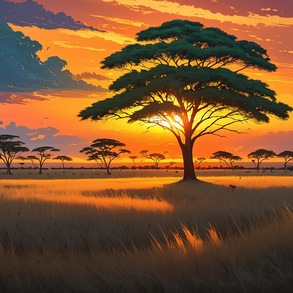 Vibrant Sunset Over a Savanna Basin