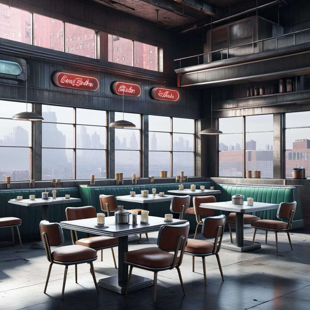 Retro-Futuristic Urban Diner Rendering