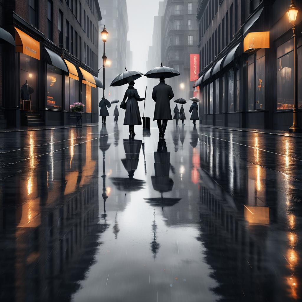 Dramatic Rainy City Street Performance Scene