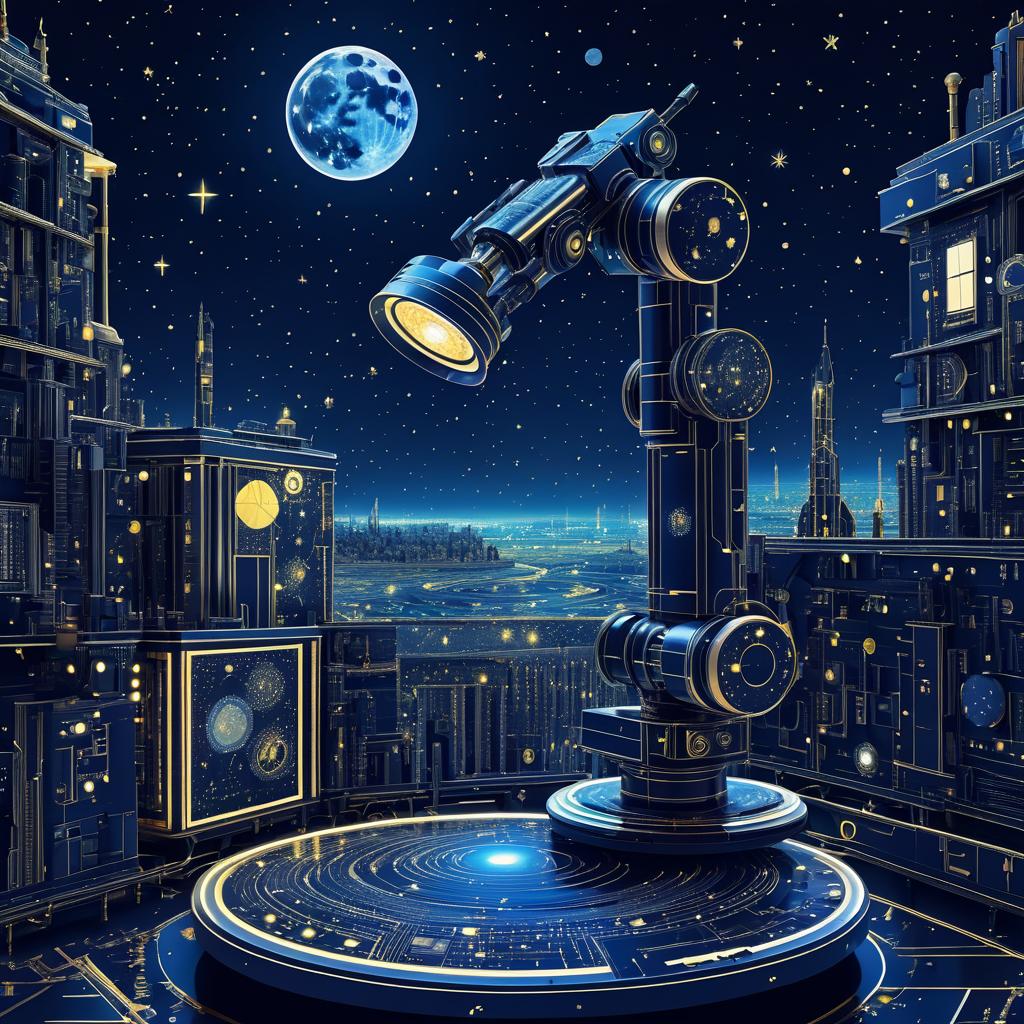 Cinematic Starry Night with Robotic Arm