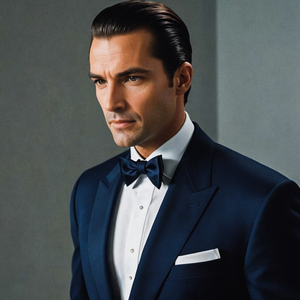 Chic Man in Navy Tuxedo Portrait