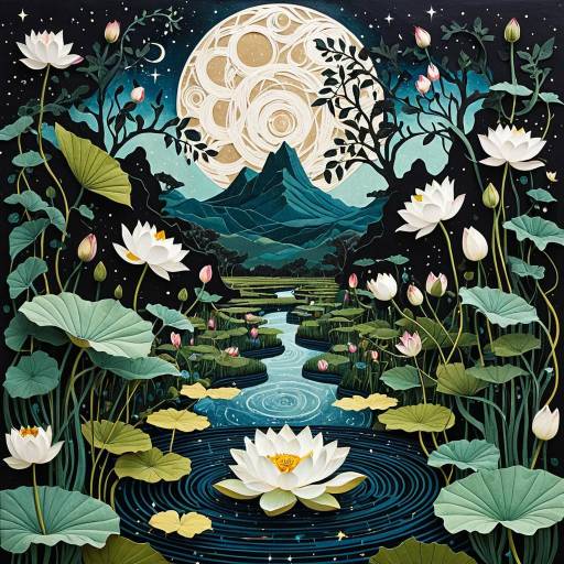 Celestial Pathways with Lotus Flowers