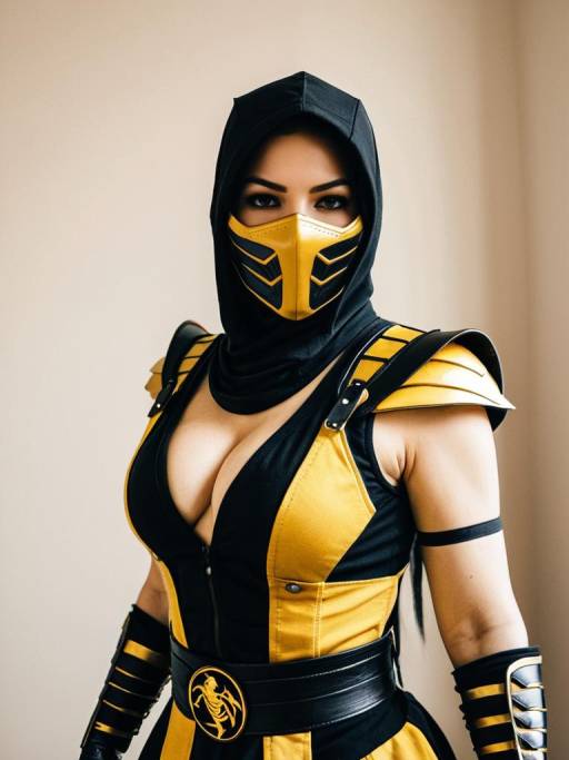 Woman in Scorpion Mortal Kombat Cosplay Costume