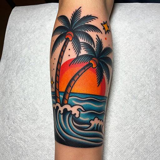 Traditional Ocean Palm Tree Tattoo