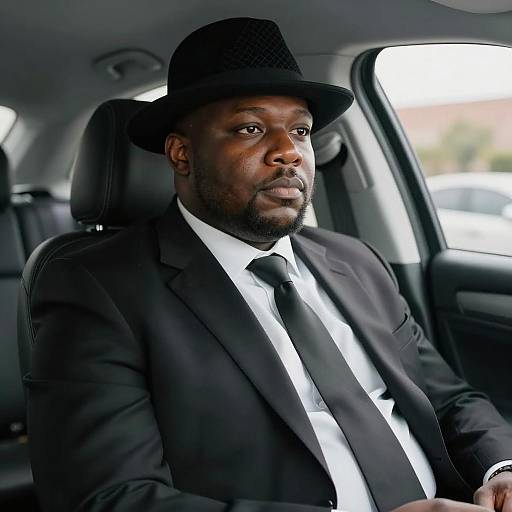 Black Man in Suit and Hat Sitting in Car